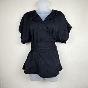 Banana Republic Black Kimono Style Wrap Jacquard Top Businesscore Sz M